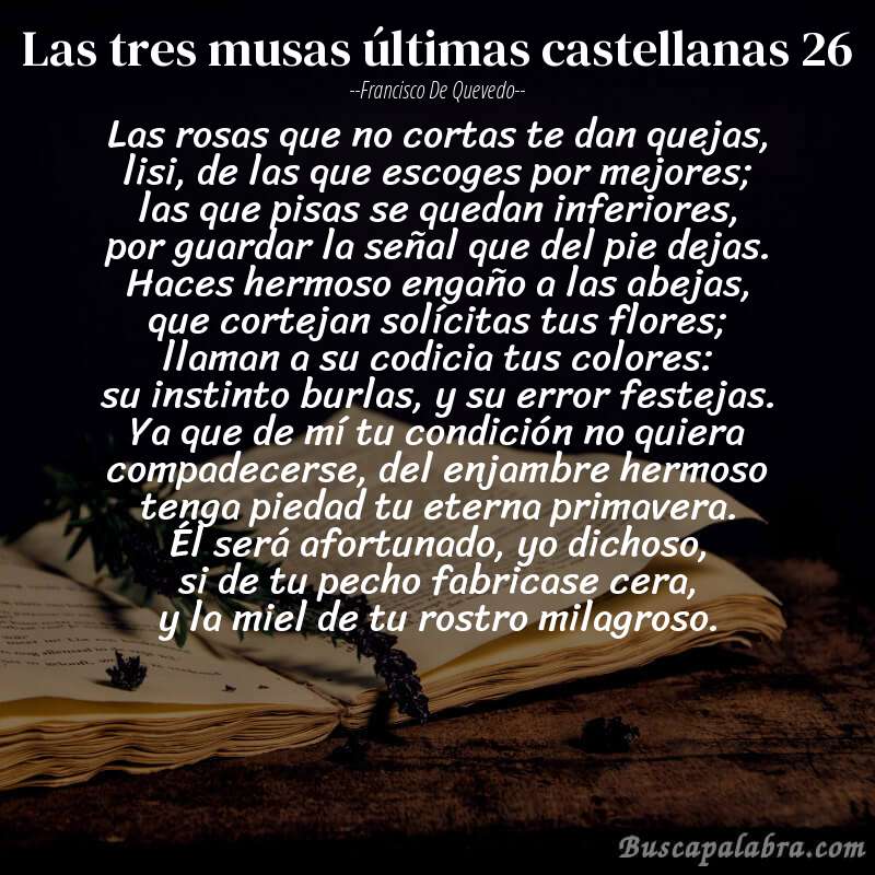 Poema las tres musas últimas castellanas 26 de Francisco de Quevedo con fondo de libro