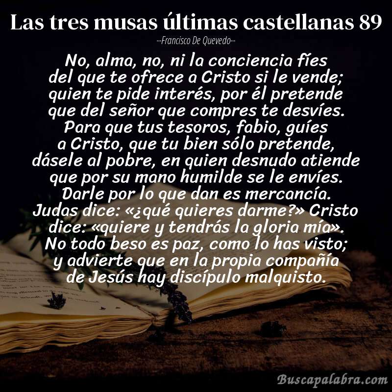 Poema las tres musas últimas castellanas 89 de Francisco de Quevedo con fondo de libro