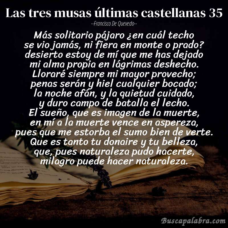 Poema las tres musas últimas castellanas 35 de Francisco de Quevedo con fondo de libro