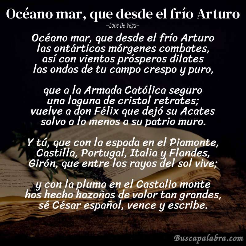 Poema Océano mar, que desde el frío Arturo de Lope de Vega con fondo de libro