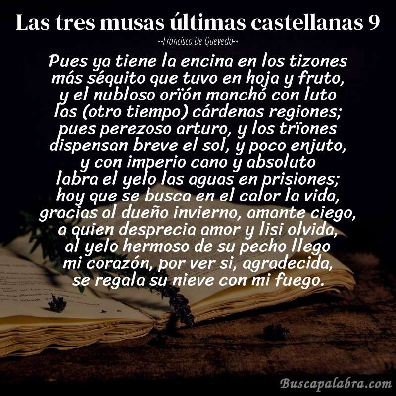 Poema las tres musas últimas castellanas 9 de Francisco de Quevedo con fondo de libro
