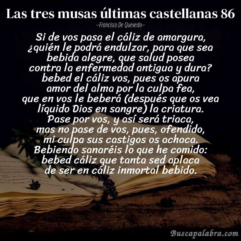 Poema las tres musas últimas castellanas 86 de Francisco de Quevedo con fondo de libro