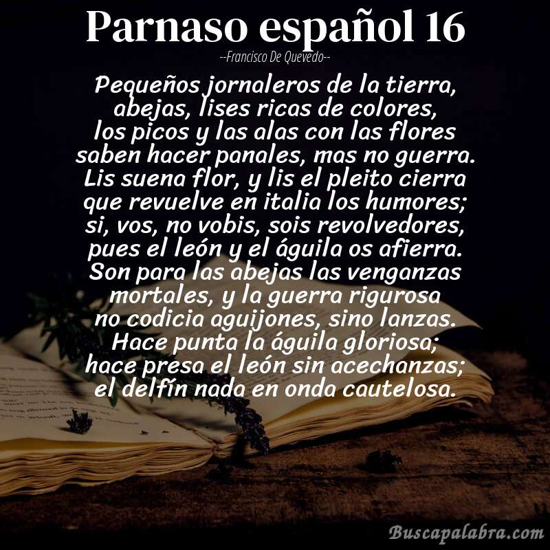 Poema parnaso español 16 de Francisco de Quevedo con fondo de libro