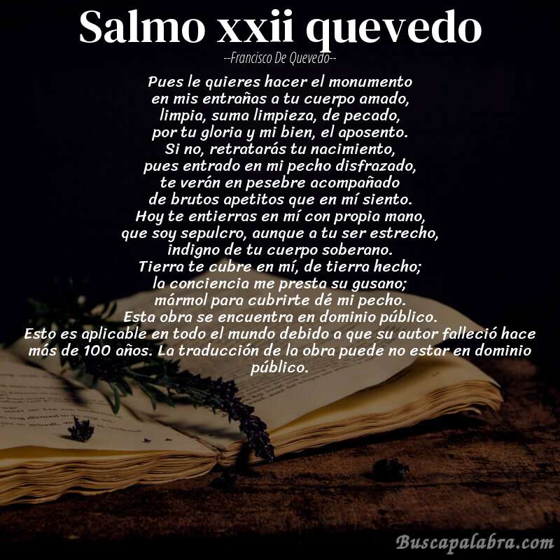 Poema salmo xxii quevedo de Francisco de Quevedo con fondo de libro