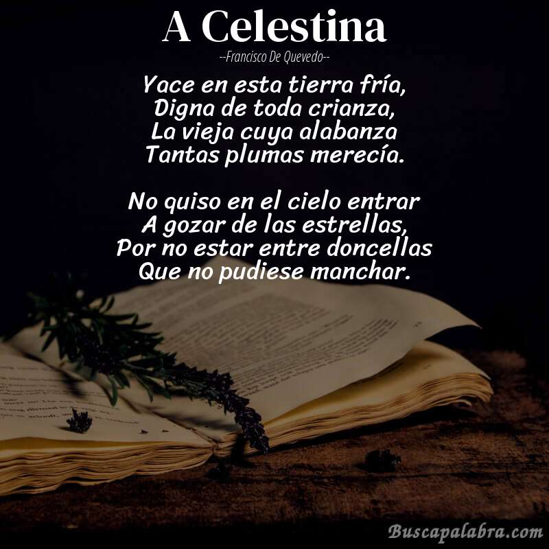 Poema A Celestina de Francisco de Quevedo con fondo de libro