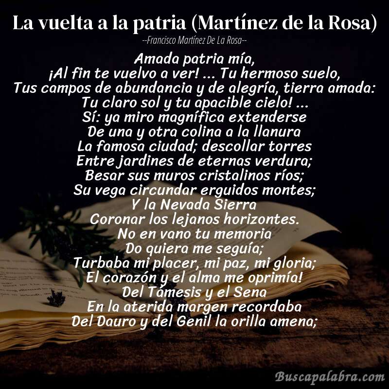 Poema La vuelta a la patria (Martínez de la Rosa) de Francisco Martínez de la Rosa con fondo de libro