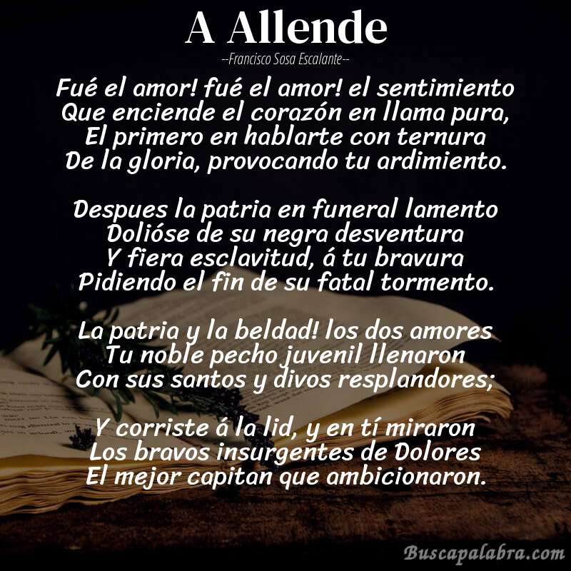 Poema A Allende de Francisco Sosa Escalante con fondo de libro