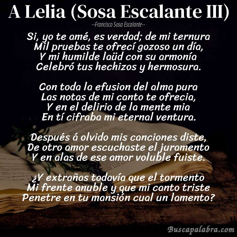Poema A Lelia (Sosa Escalante III) de Francisco Sosa Escalante con fondo de libro