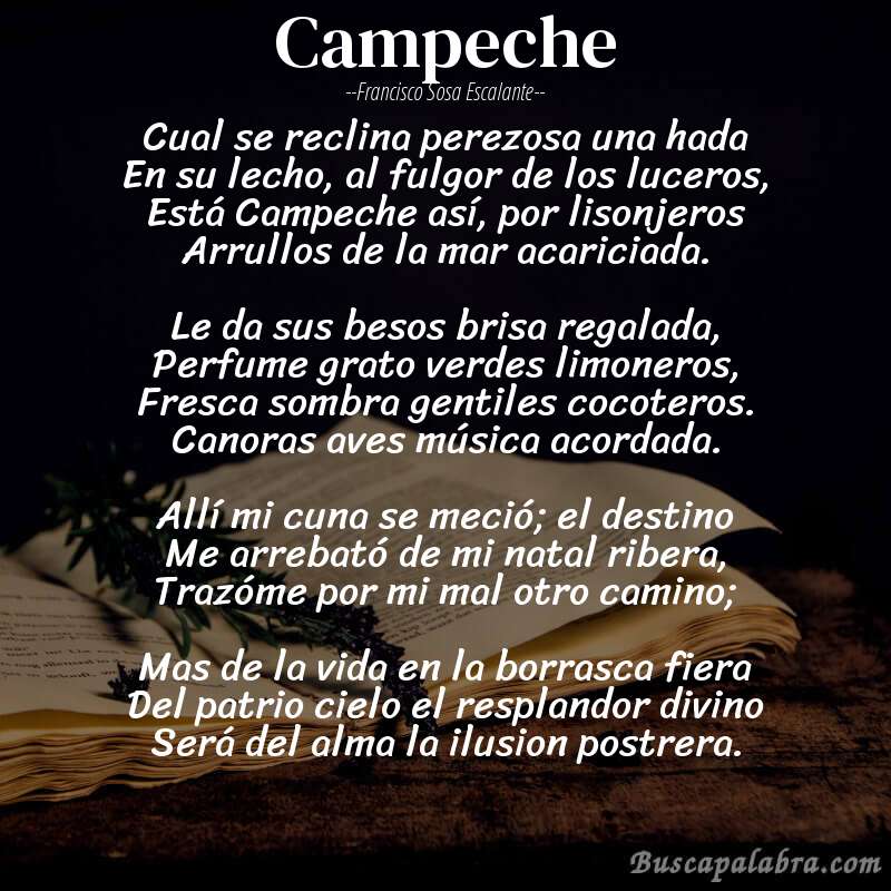 Poema Campeche de Francisco Sosa Escalante con fondo de libro