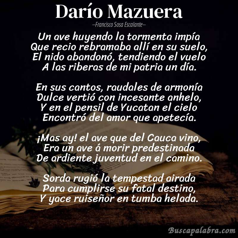 Poema Darío Mazuera de Francisco Sosa Escalante con fondo de libro