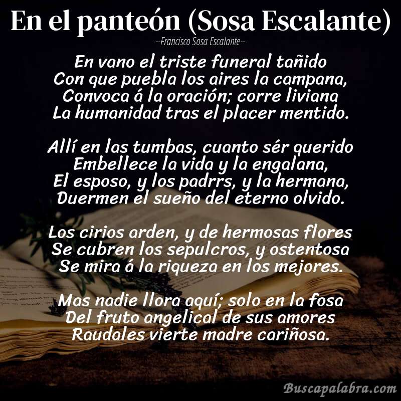Poema En el panteón (Sosa Escalante) de Francisco Sosa Escalante con fondo de libro