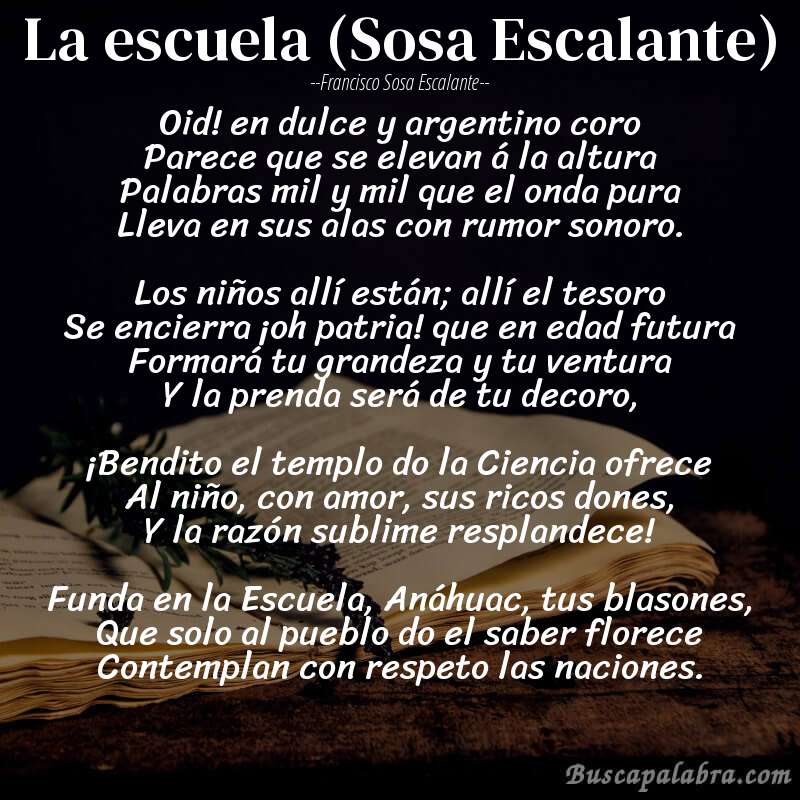 Poema La escuela (Sosa Escalante) de Francisco Sosa Escalante con fondo de libro