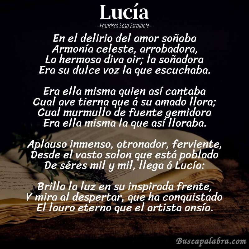Poema Lucía de Francisco Sosa Escalante con fondo de libro