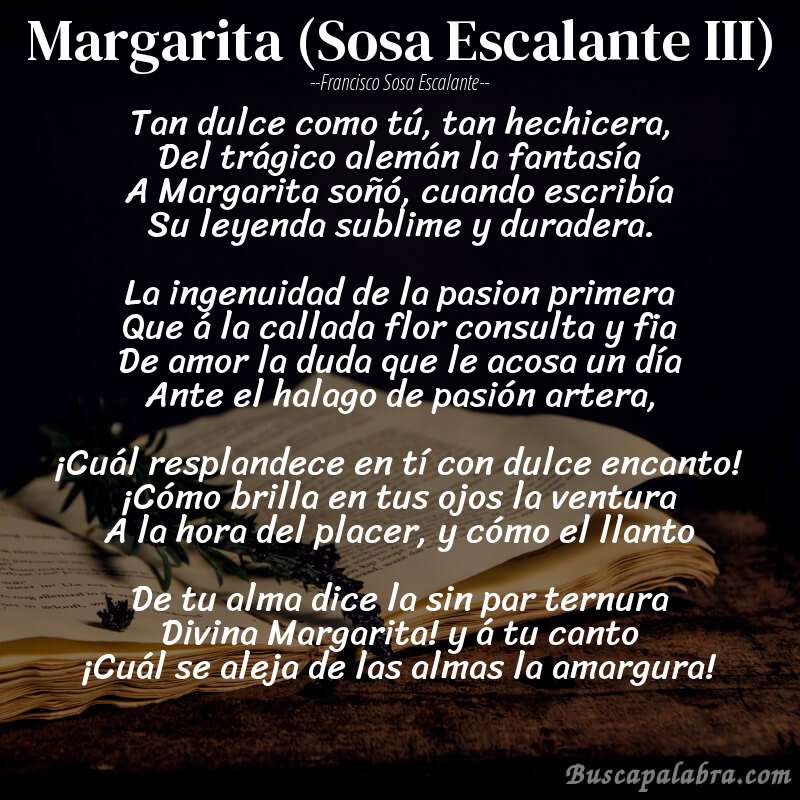 Poema Margarita (Sosa Escalante III) de Francisco Sosa Escalante con fondo de libro