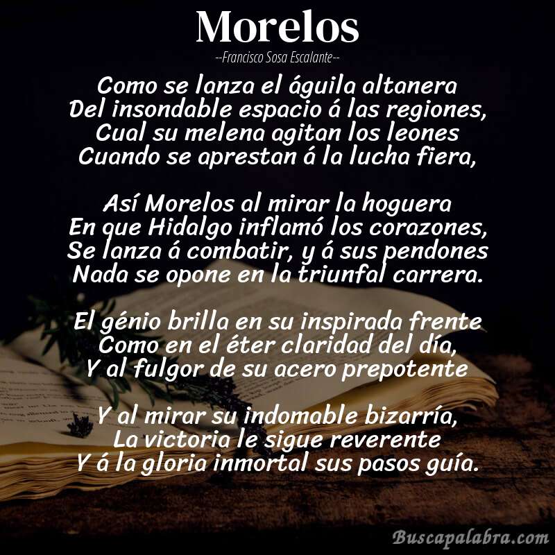 Poema Morelos de Francisco Sosa Escalante con fondo de libro