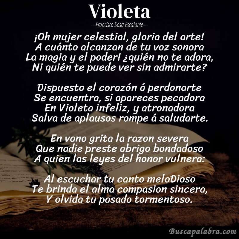 Poema Violeta de Francisco Sosa Escalante con fondo de libro
