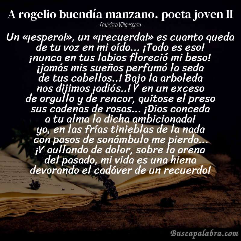 Poema a rogelio buendía manzano. poeta joven II de Francisco Villaespesa con fondo de libro