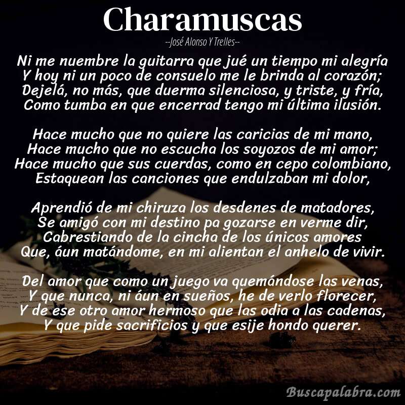 Poema Charamuscas de José Alonso y Trelles con fondo de libro