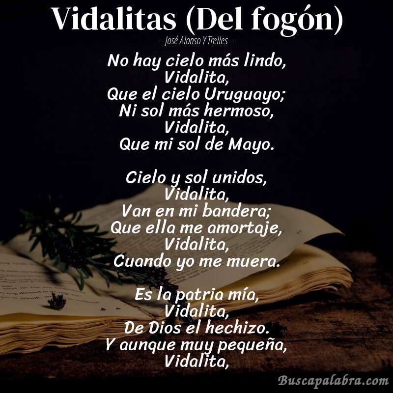 Poema Vidalitas (Del fogón) de José Alonso y Trelles con fondo de libro