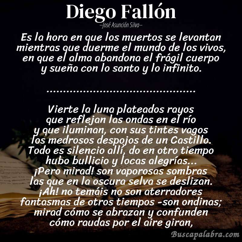 Poema Diego Fallón de José Asunción Silva con fondo de libro