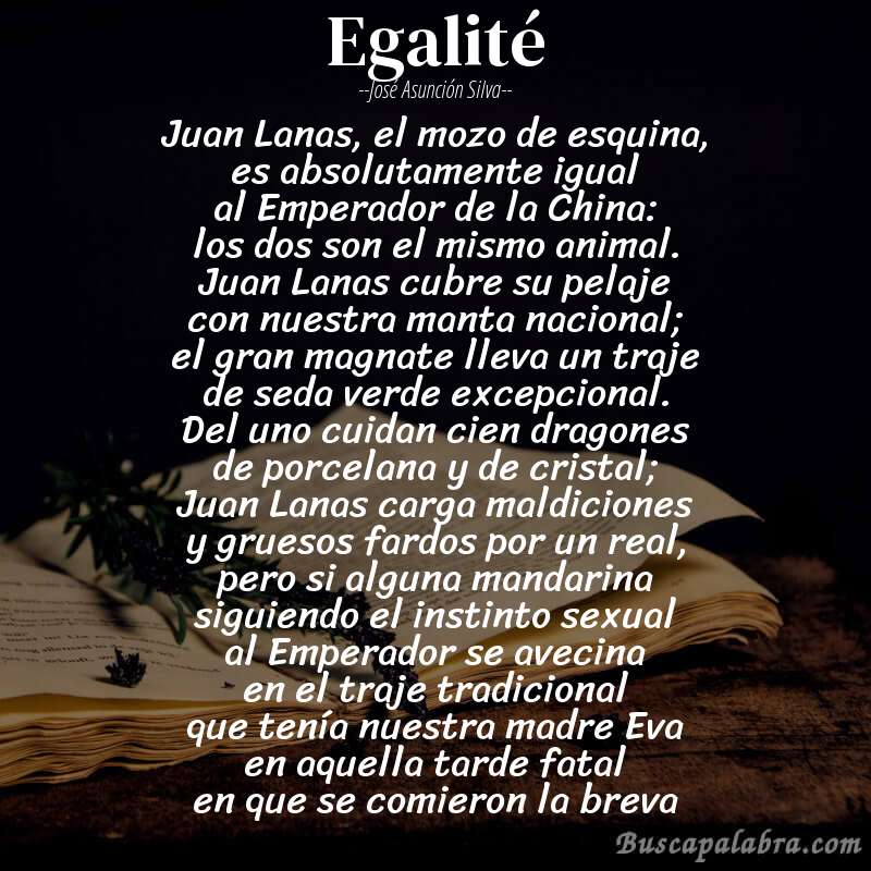 Poema Egalité de José Asunción Silva con fondo de libro