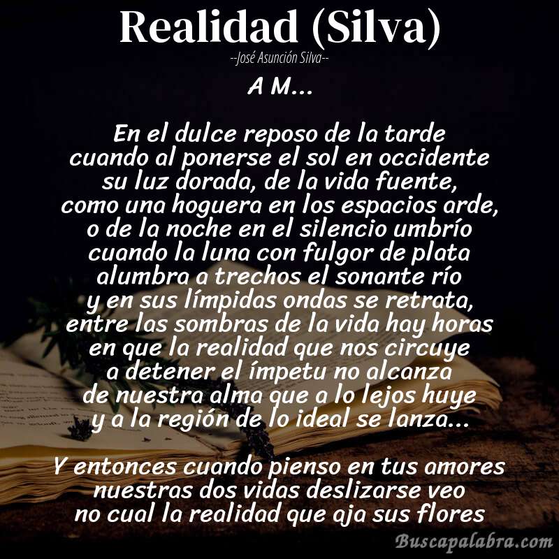 Poema Realidad (Silva) de José Asunción Silva con fondo de libro