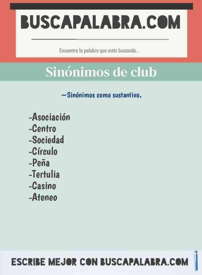 Sinónimos de Club - por ejemplo: Círculo, Peña, Tertulia