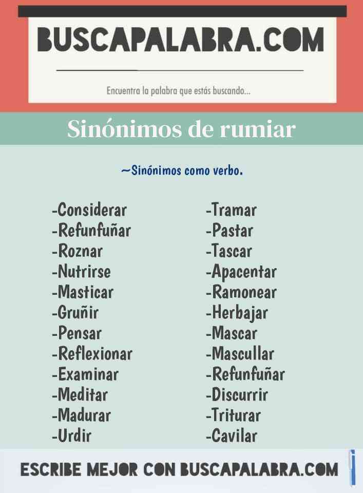 Sinónimos y Antónimos de Rumiar - 29 Sinónimos y Antónimos para Rumiar